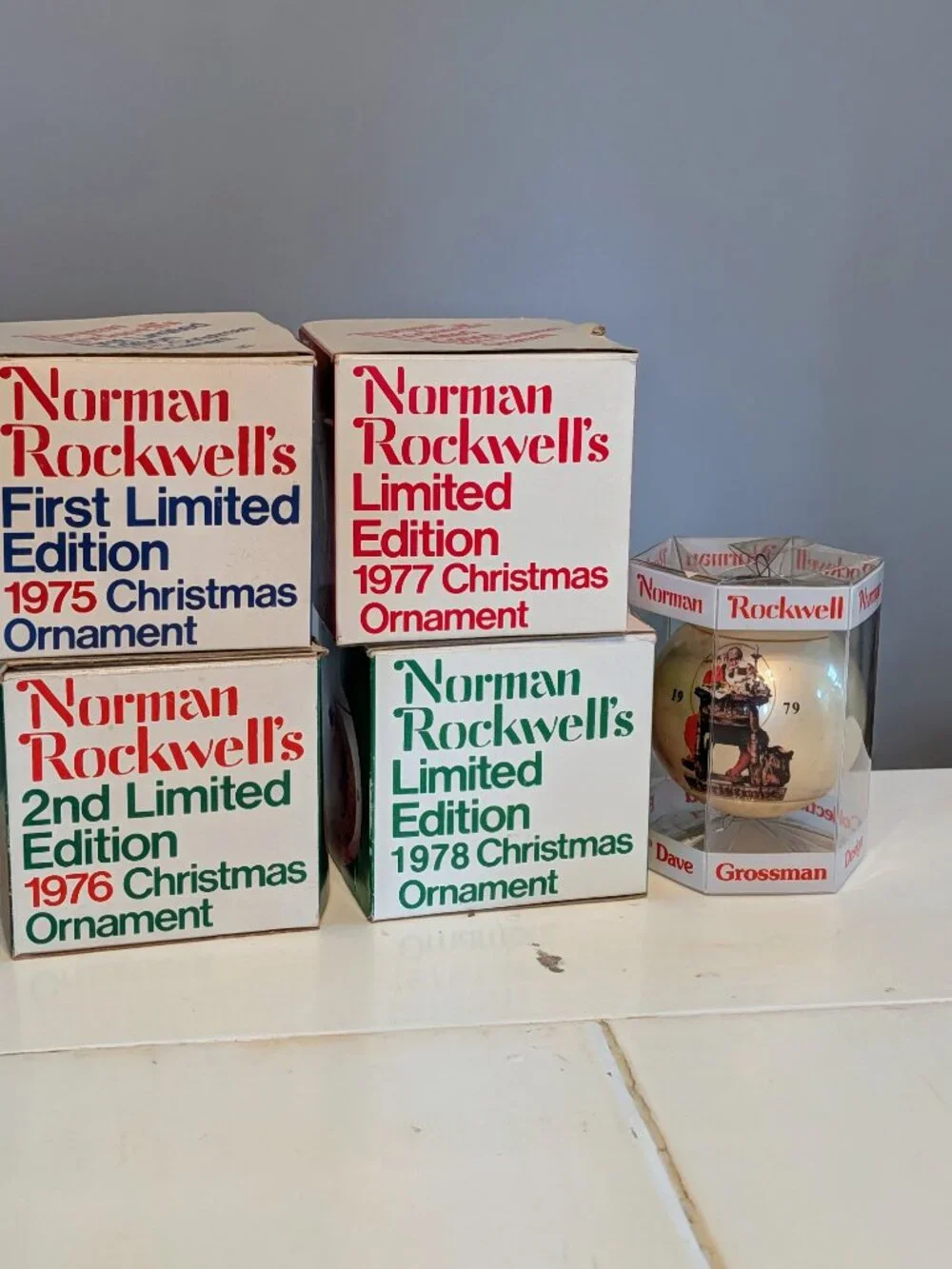 Lot of 5 VTG 70s Norman Rockwell Christmas Ornaments Limited Edition Boxed Retro